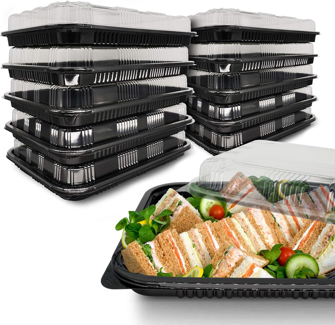 Reusable Catering Trays with Clear Lids (33.5cm x 24cm)
