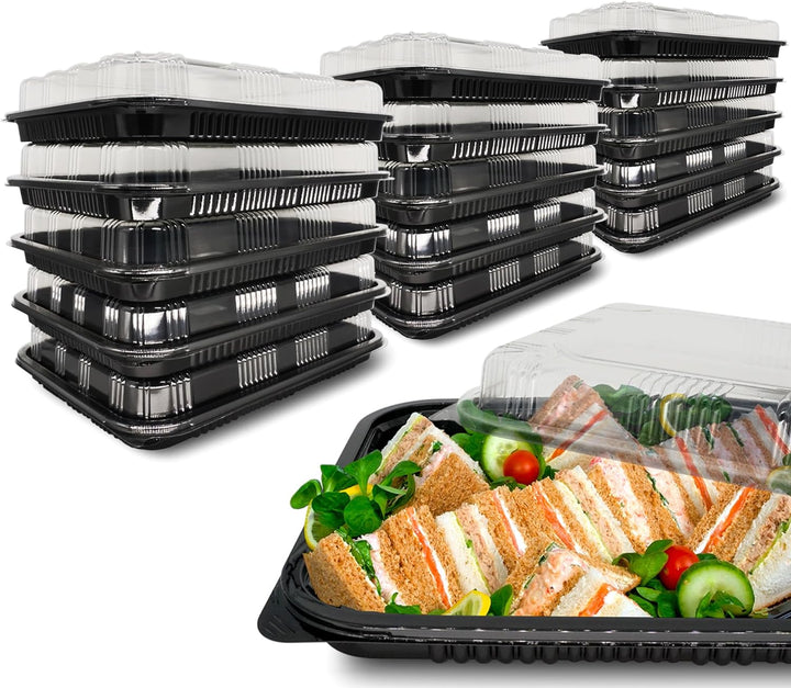 Reusable Catering Trays with Clear Lids (33.5cm x 24cm)