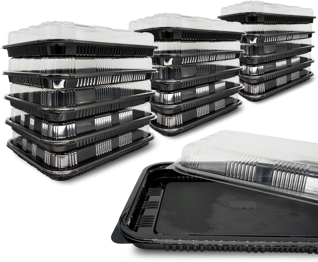 Reusable Catering Trays with Clear Lids (33.5cm x 24cm)