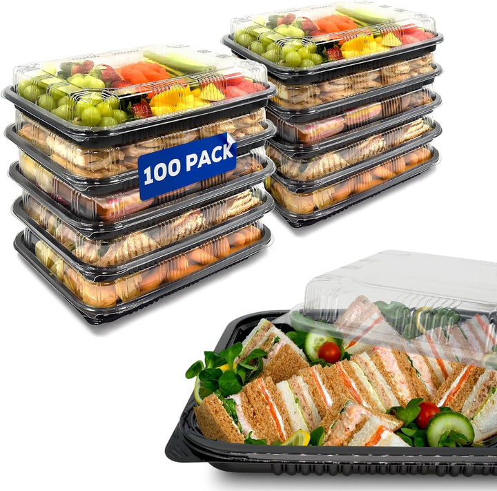 Reusable Catering Trays with Clear Lids (33.5cm x 24cm)