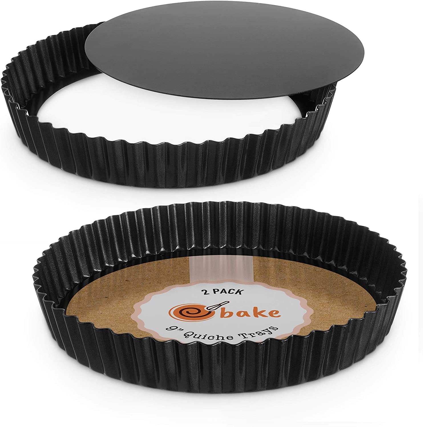 2 Pack Non Stick Tart Tins with Removable Bottom ebake