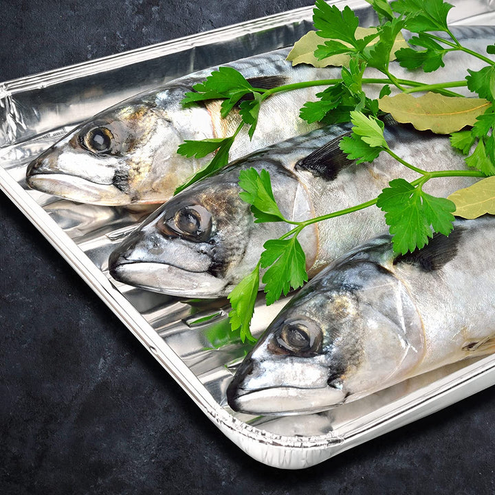 Large Foil Tray Lifestyle with Fish